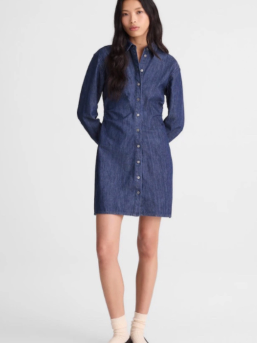 Madewell Denim Ruched Mini Shirtdress in Light Rinse Wash